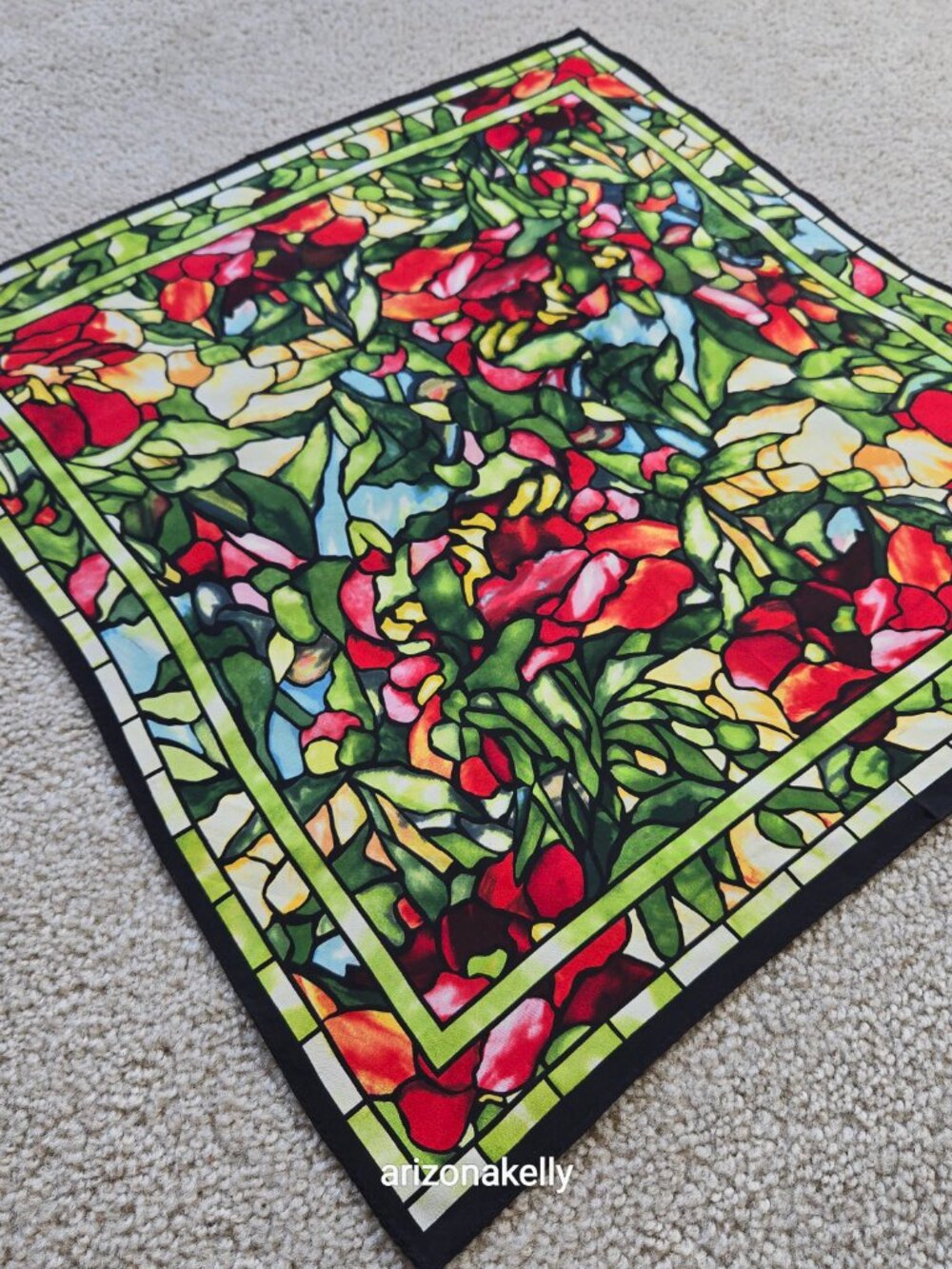 The Met Silk Scarf Neckerchief Tiffany Stained Glass Peony Flowers Peonies - Picture 6 of 8